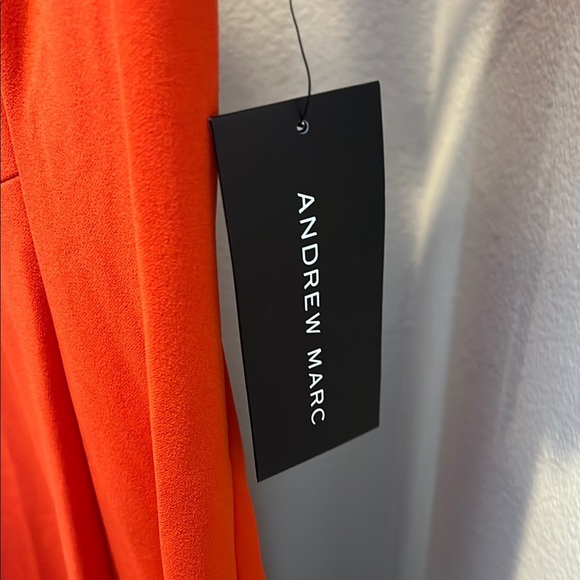 Andrew Marc Orange Pink Flutter Sleeve V-Neck Midi Dress - Picture 5 of 5